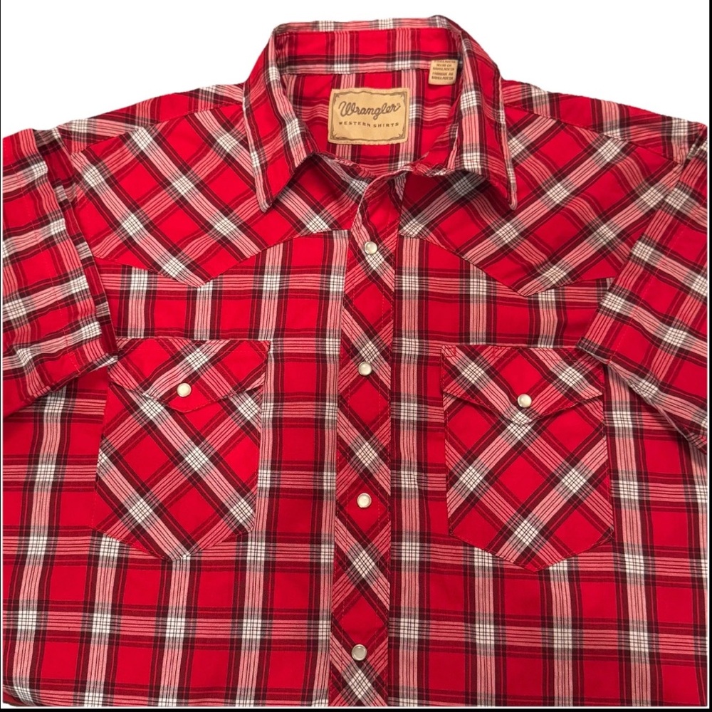 Wrangler Womens Pearl Snap Western Short Sleeve Shirt Red Plaid Size Large
